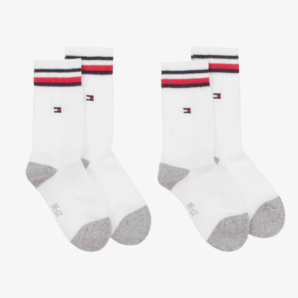 Tommy Hilfiger - Teen White Cotton Sports Socks (2 Pack) | Childrensalon