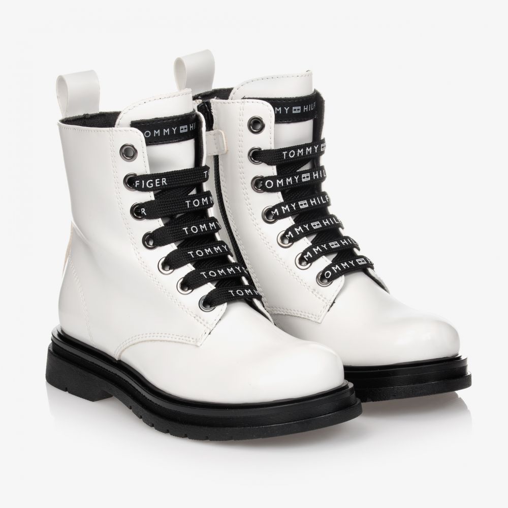 Tommy Hilfiger Girls Teen White Faux Leather Boots