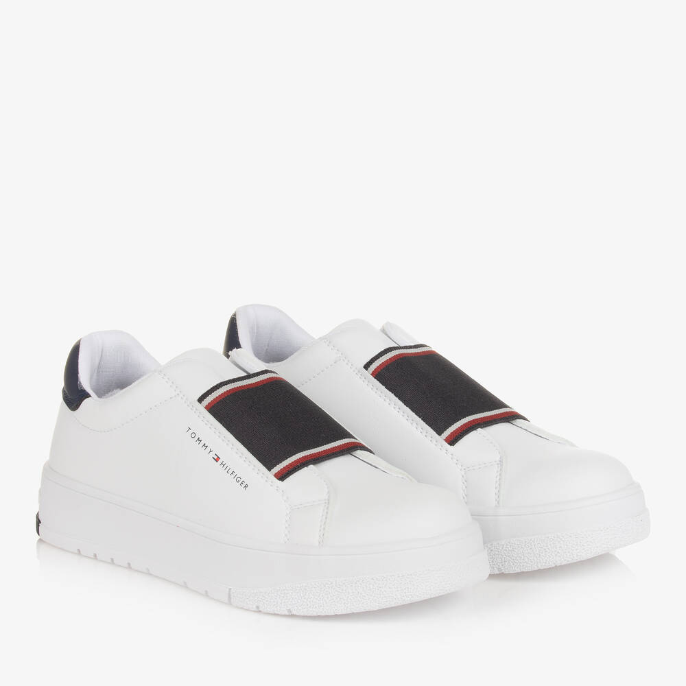 Tommy Hilfiger - Teen White Faux Leather Flag Trainers | Childrensalon