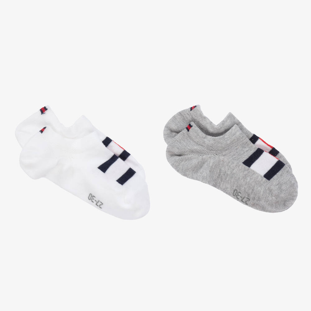 Tommy Hilfiger - Teen White & Grey Trainer Socks (2 Pack) | Childrensalon