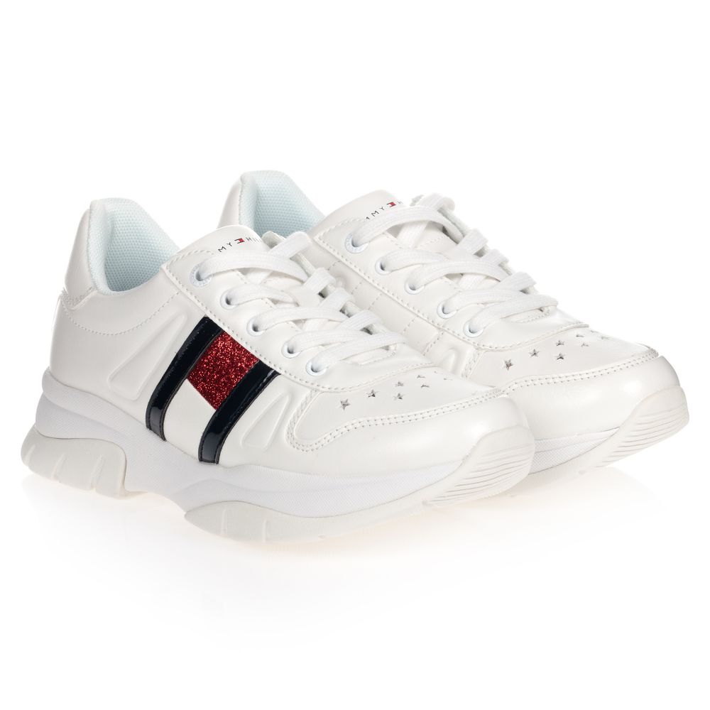 Tommy Hilfiger Girls Teen White Logo Trainers In Pink