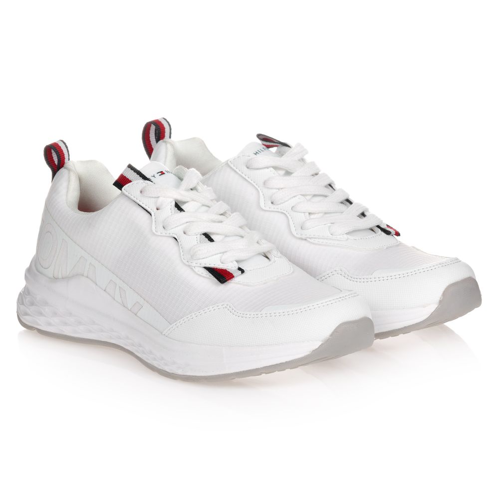 Tommy Hilfiger Boys Teen White Logo Trainers