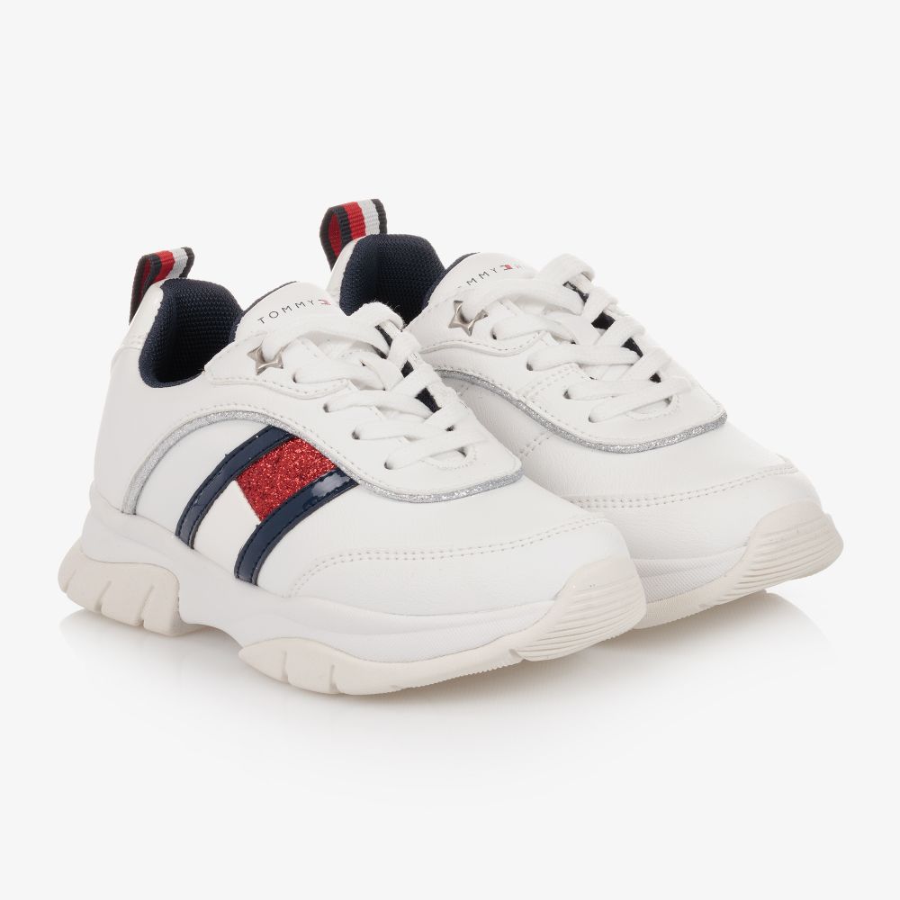 Tommy Hilfiger Girls Teen White Logo Trainers