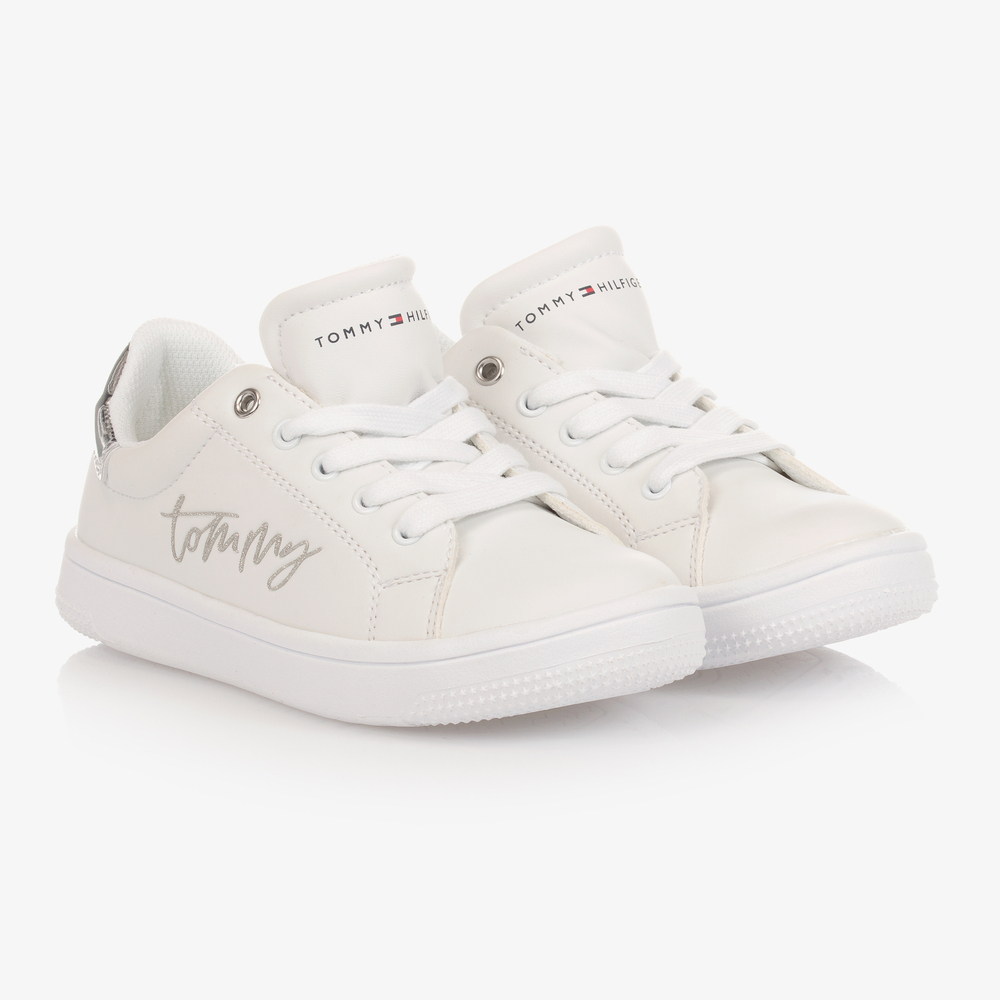 Tommy Hilfiger Girls Teen White & Silver Trainers