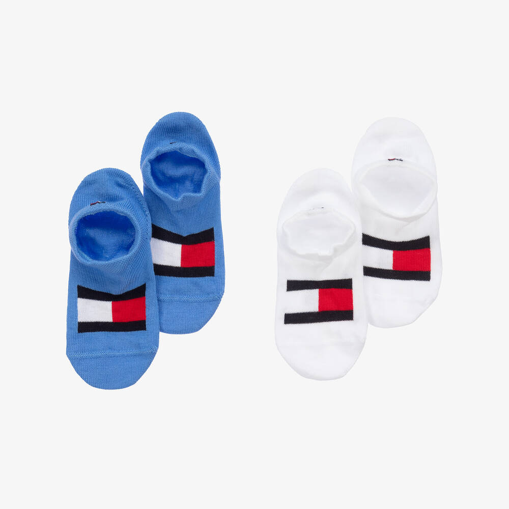 Tommy Hilfiger - White & Blue Flag Trainer Socks (2 Pack) | Childrensalon