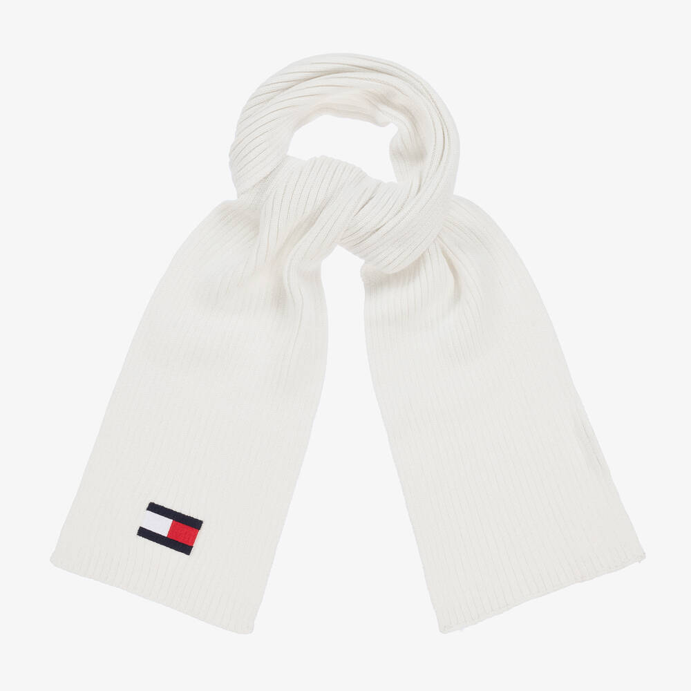 Tommy Hilfiger Kids' White Cotton Knit Flag Scarf