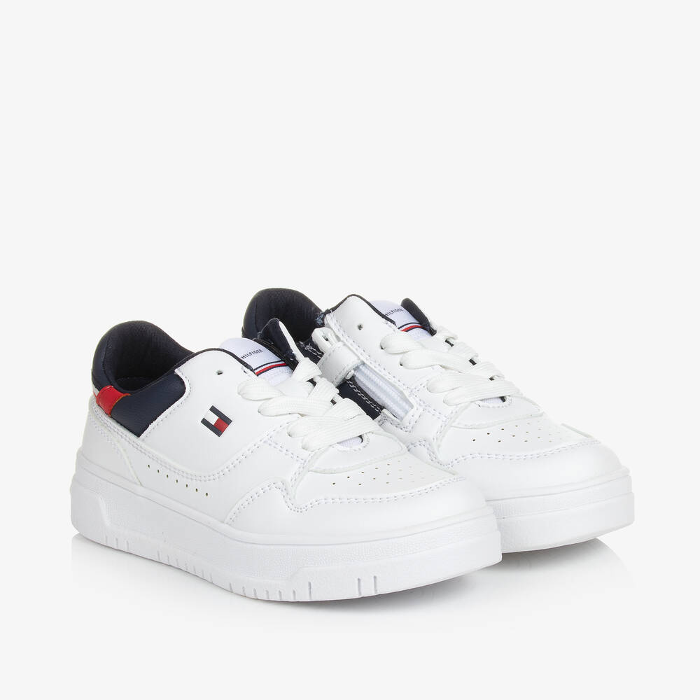 Tommy Hilfiger - White Faux Leather Flag Trainers | Childrensalon