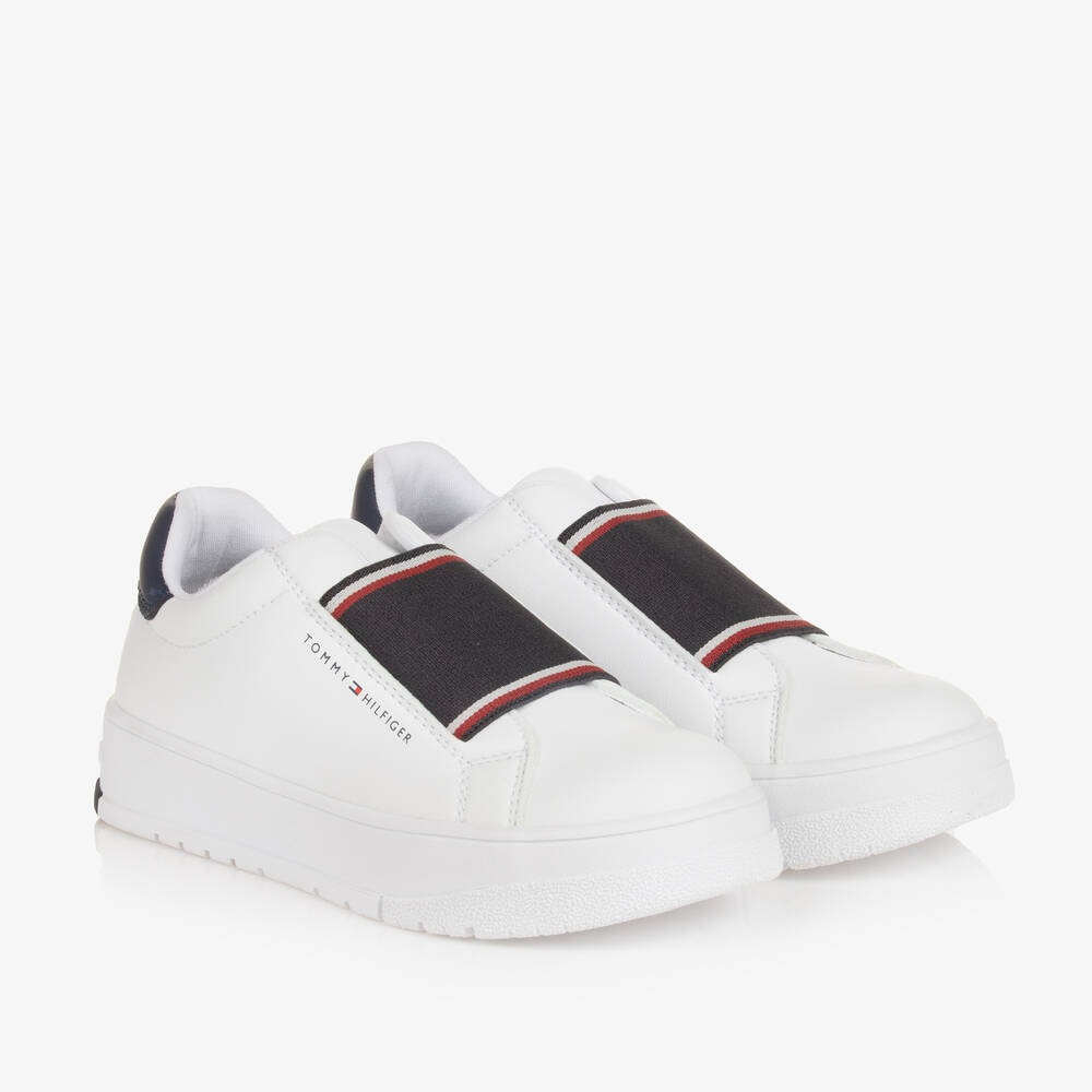 Tommy Hilfiger - White Faux Leather Slip-On Trainers | Childrensalon