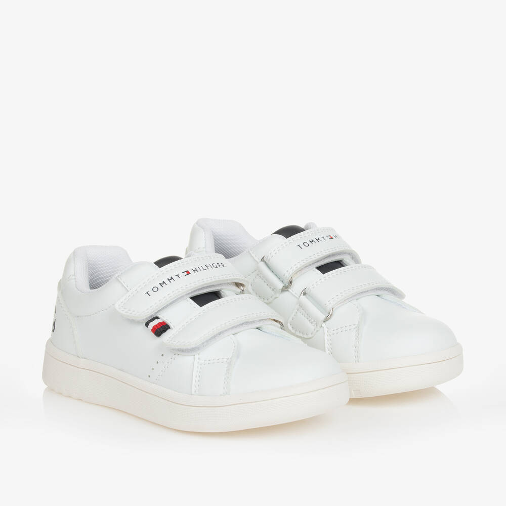 Tommy Hilfiger - White Faux Leather Velcro Trainers | Childrensalon