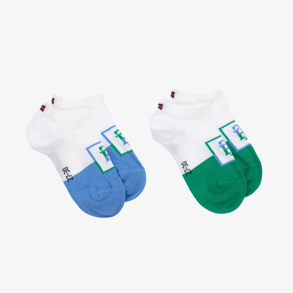 Tommy Hilfiger - White & Green Monogram Socks (2 Pack) | Childrensalon