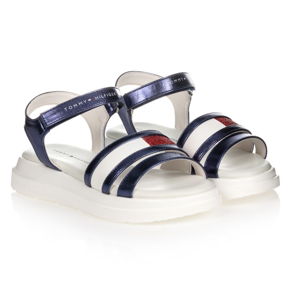 Tommy Hilfiger Kids' Girls White & Metallic Blue Sandals