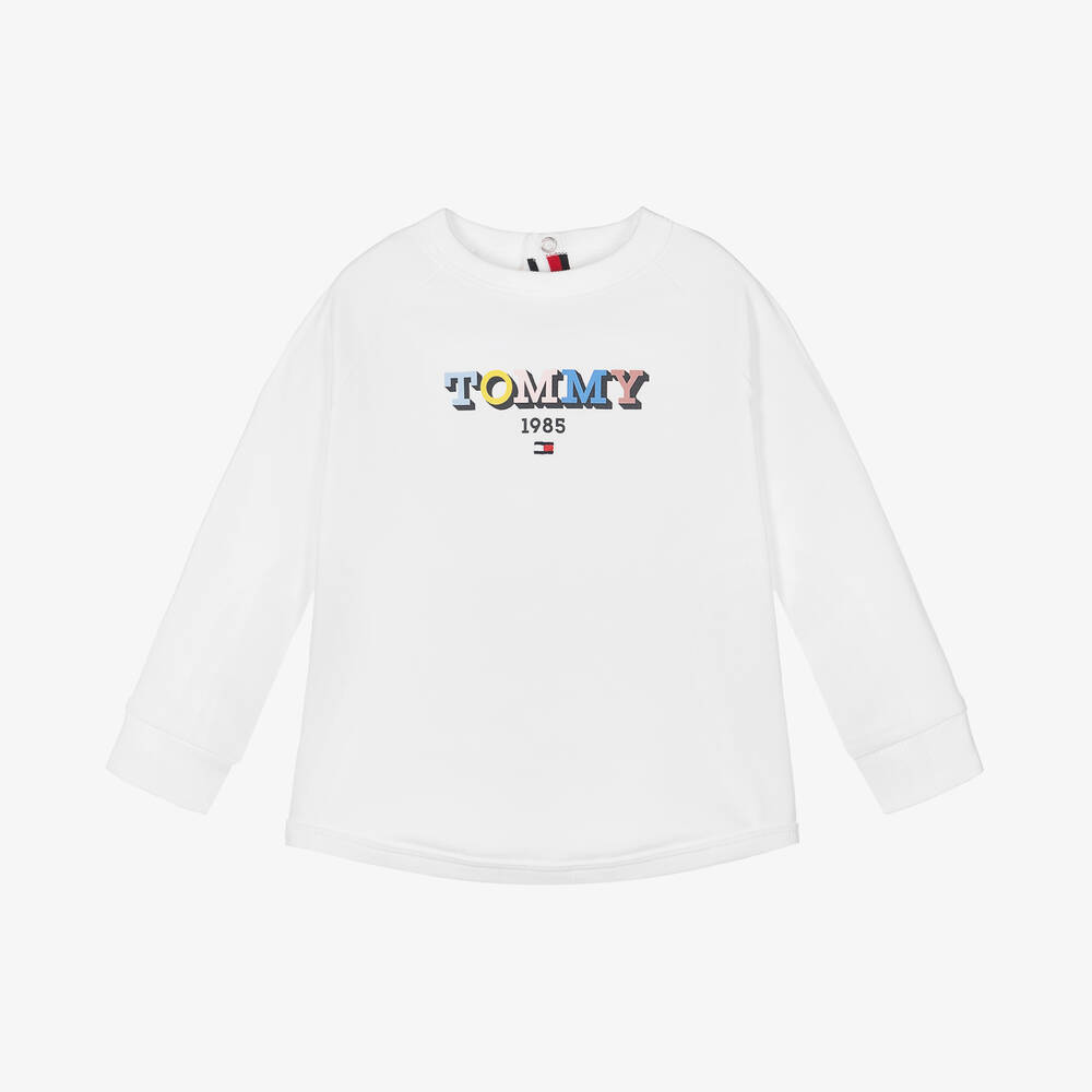 Tommy Hilfiger - White Organic Cotton Baby Sweatshirt | Childrensalon