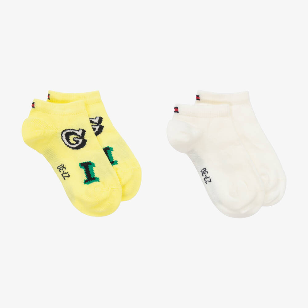 Tommy Hilfiger - Yellow Cotton Letter Socks (2 Pack) | Childrensalon