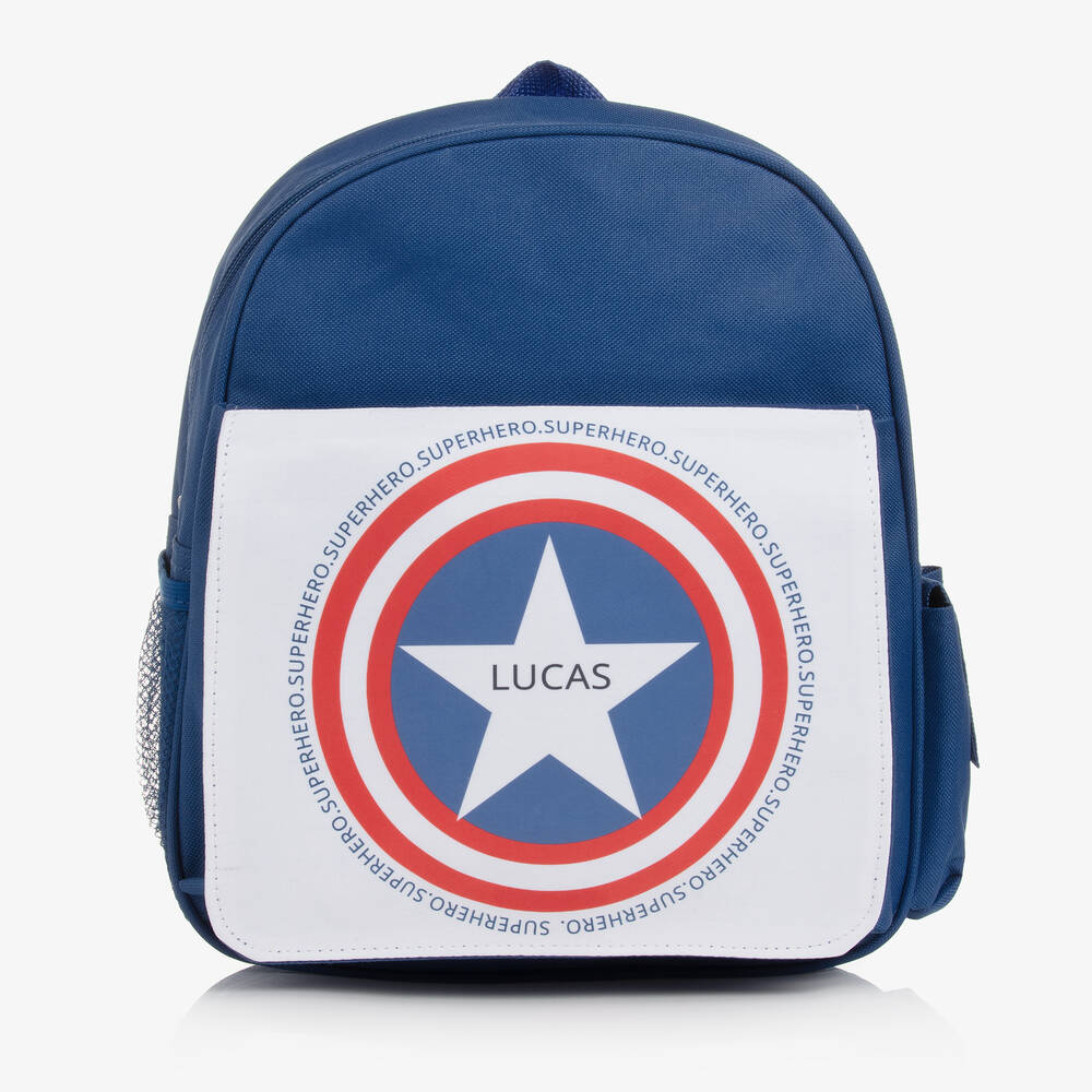 Treat Republic Kids' Boys Blue Personalised Superhero Backpack (31cm)