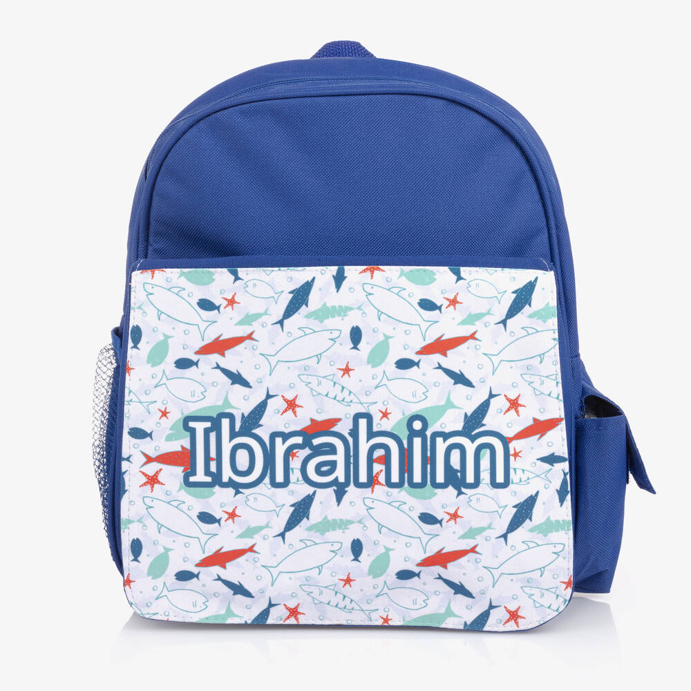 Treat Republic - Boys Blue Personalised Shark Backpack (30cm) | Childrensalon