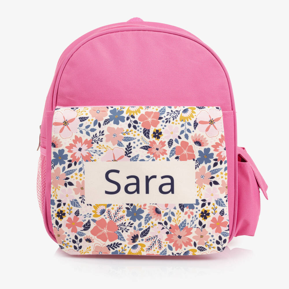 Treat Republic - Girls Pink Personalised Floral Backpack (30cm) | Childrensalon