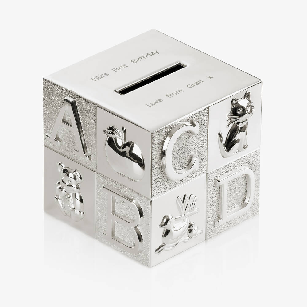 Treat Republic - Personalised Silver Alphabet Money Box (10cm) | Childrensalon