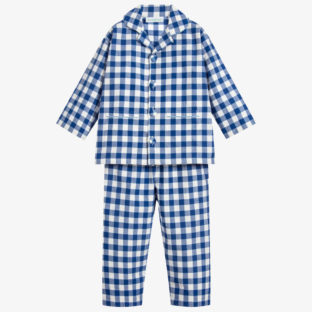 Turquaz - Синяя хлопковая пижама в клетку для мальчиков | Childrensalon