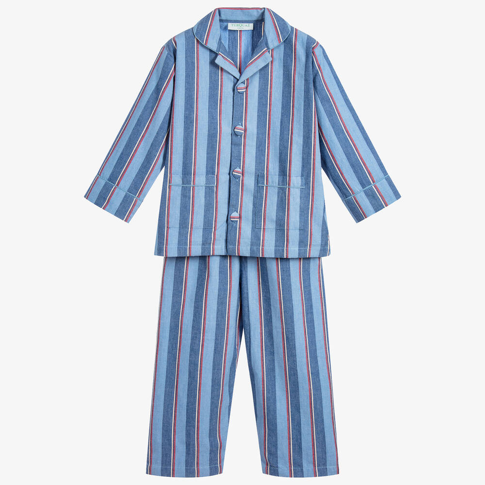 Turquaz - Boys Blue Striped Cotton Pyjamas | Childrensalon