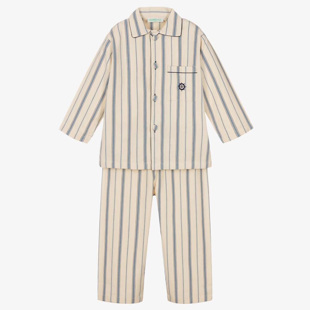 Turquaz - Кремовая хлопковая пижама в полоску для мальчиков | Childrensalon