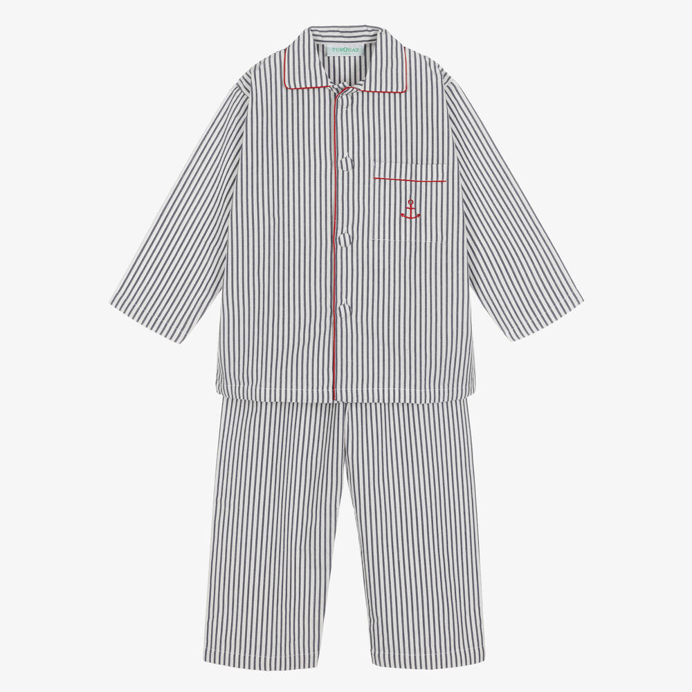 Turquaz - Boys Navy Blue Striped Cotton Pyjamas  | Childrensalon