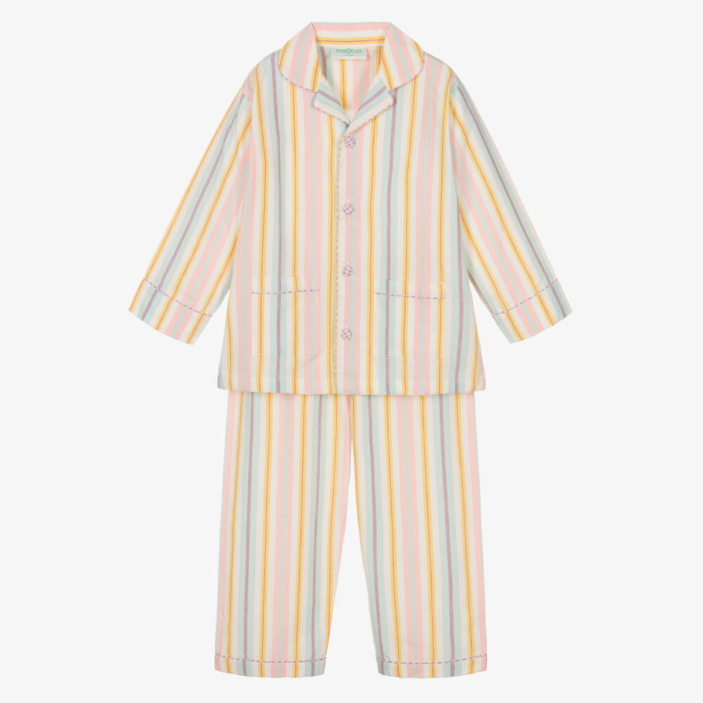 Turquaz - Girls Pink Striped Cotton Pyjamas | Childrensalon