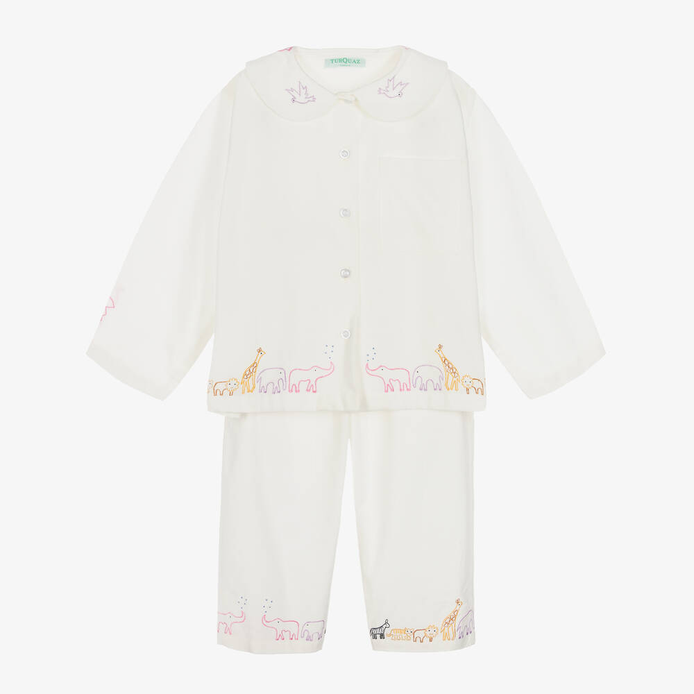 Turquaz - Pyjama blanc en coton broderies animales fille | Childrensalon