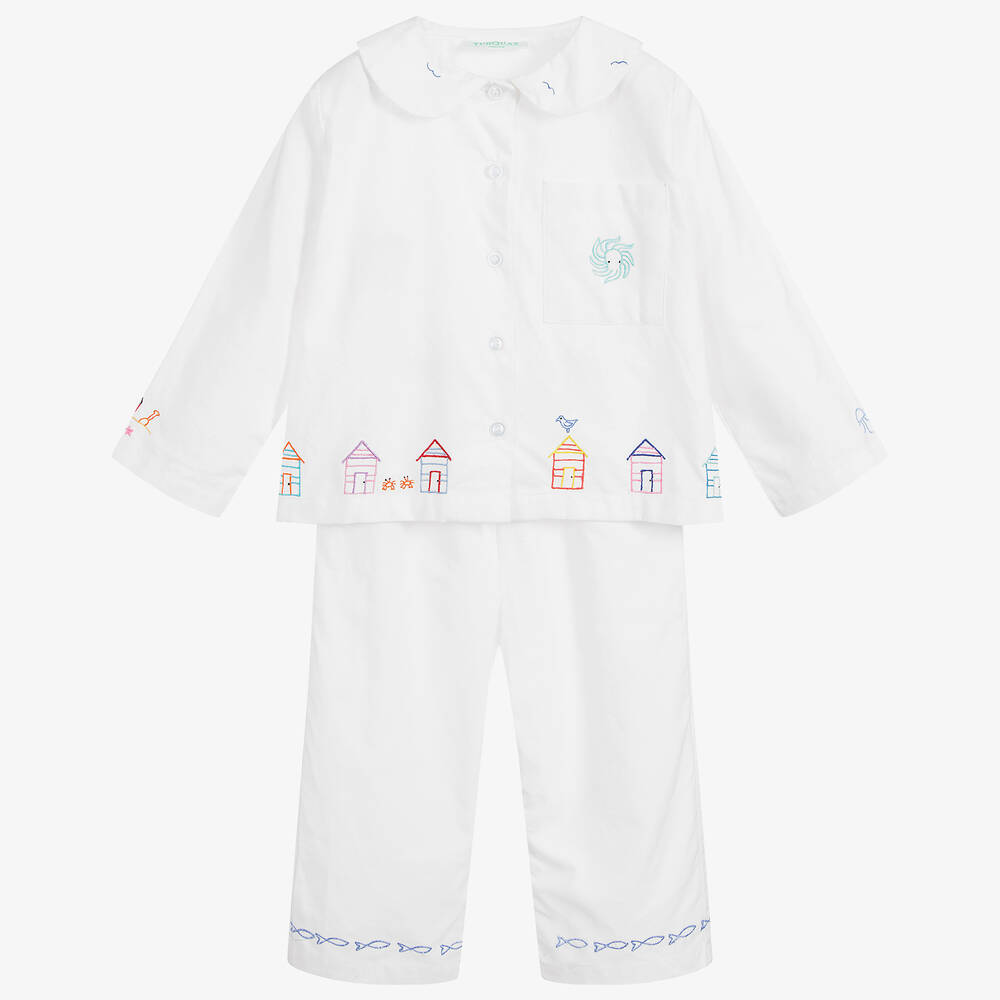 Turquaz - Girls White Embroidered Cotton Pyjamas | Childrensalon