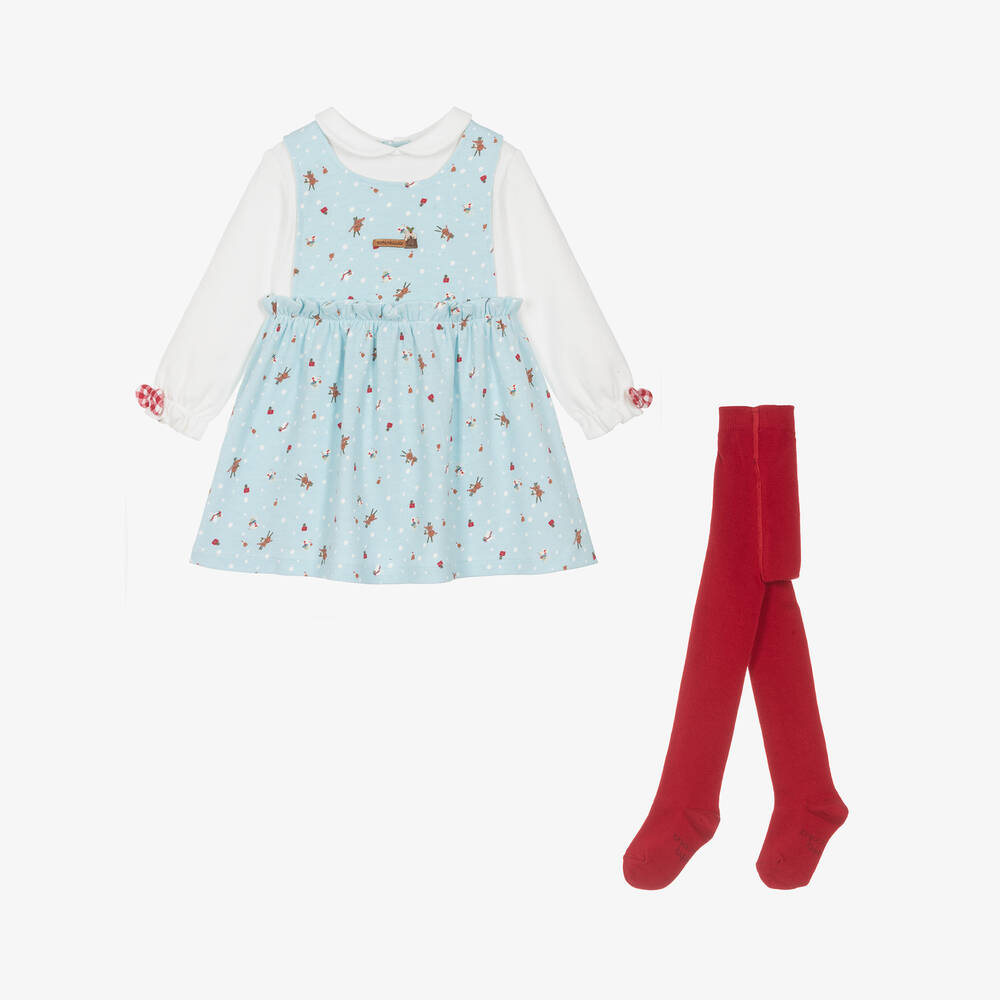 Tutto Piccolo - Baby Girls Blue Cotton Festive Dress | Childrensalon