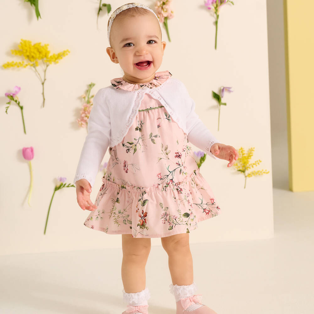Tutto Piccolo-Baby Girls Pink Floral Cotton Dress | Childrensalon