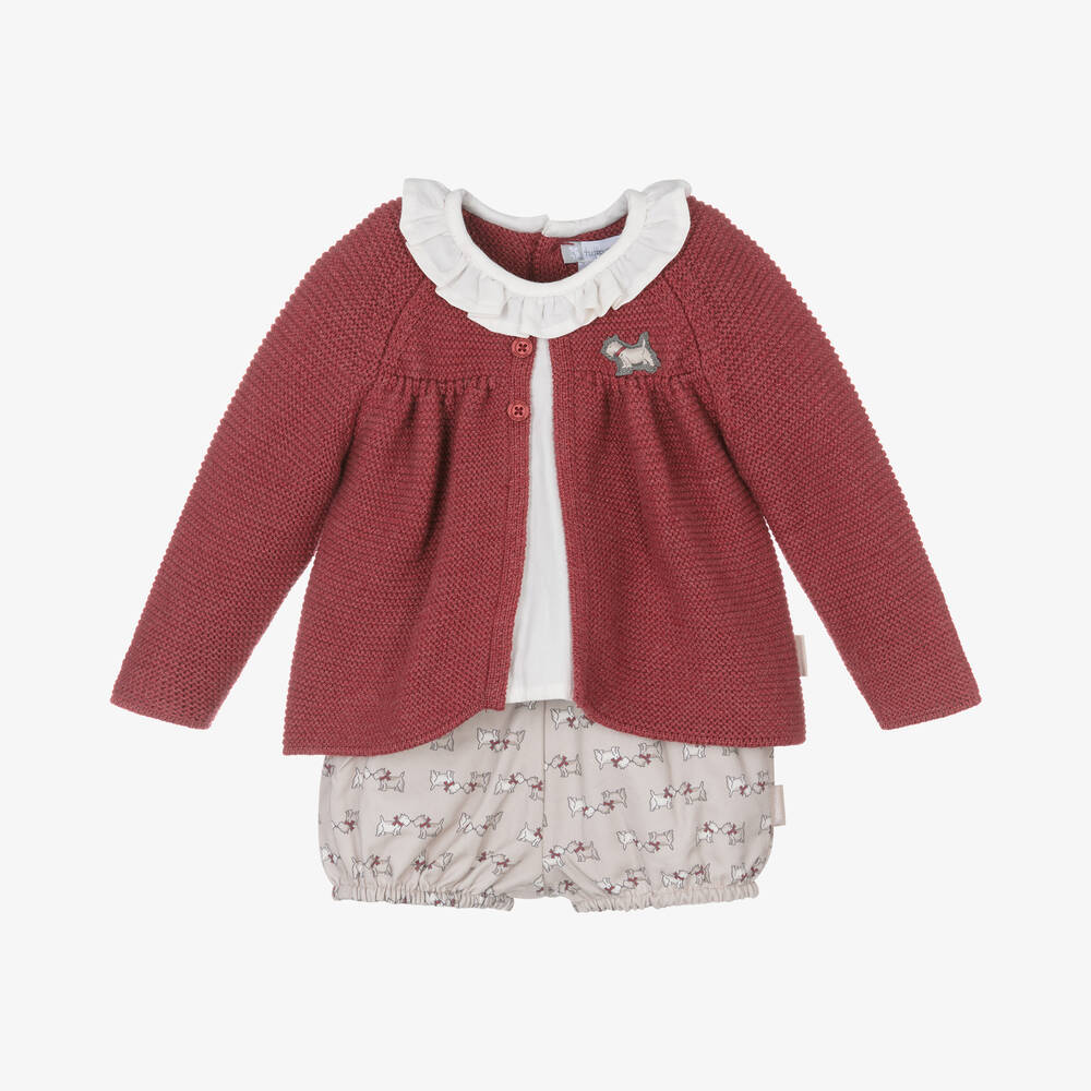 Tutto Piccolo - Baby Girls Red Cotton Shorts Set | Childrensalon