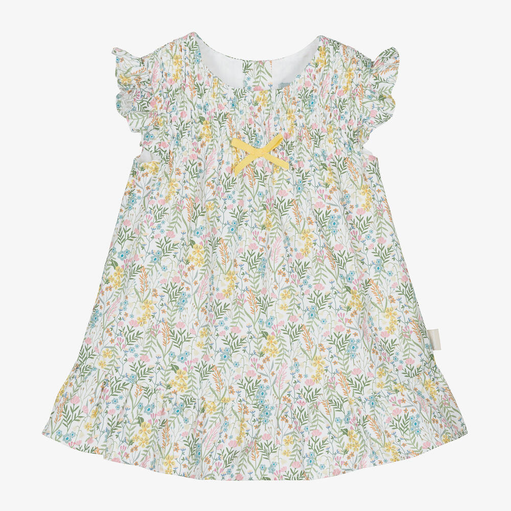Tutto Piccolo - فستان أطفال بناتي قطن لون أبيض بطبعة ورود | Childrensalon