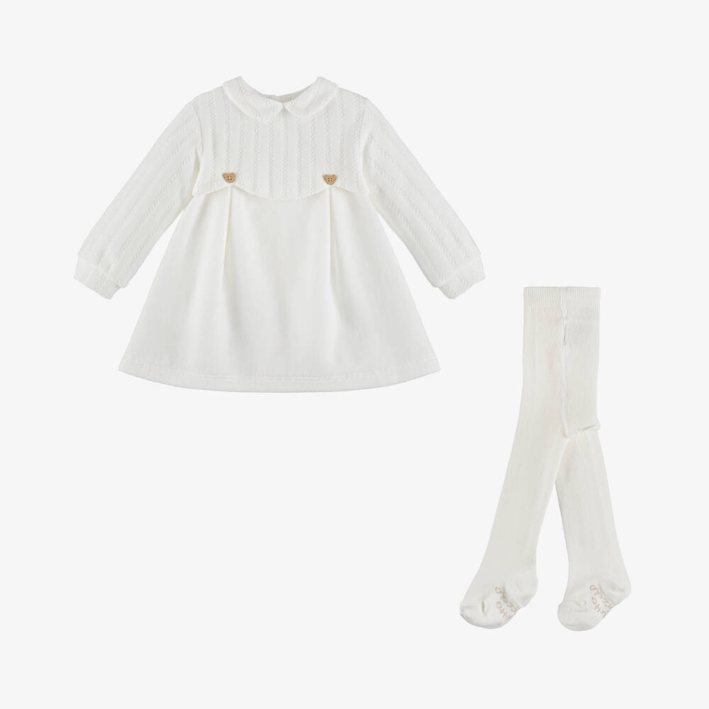 Tutto Piccolo - Baby Girls White Velour Dress Set | Childrensalon