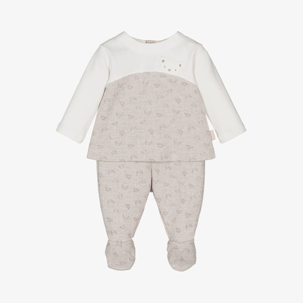 Tutto Piccolo - Beige Cotton Bear 2 Piece Babygrow | Childrensalon