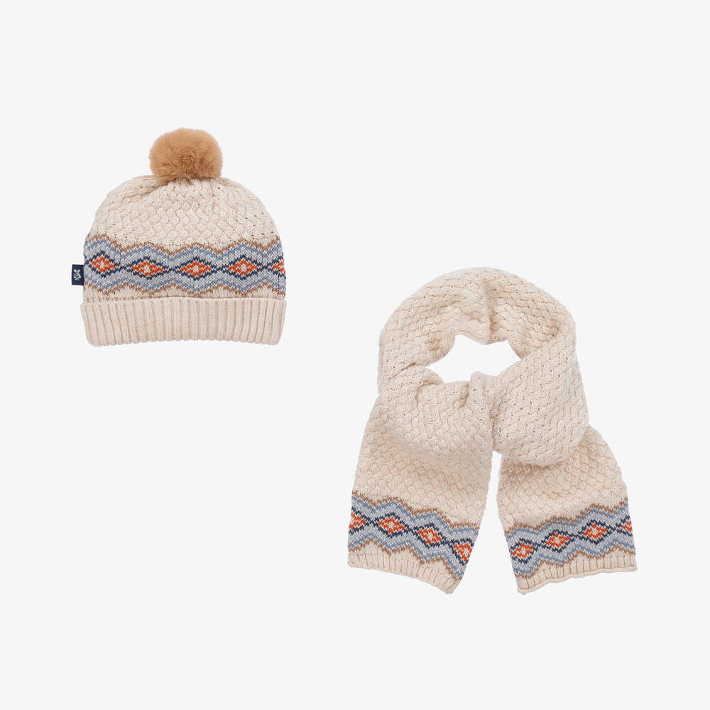 Tutto Piccolo - Beige Knitted Hat & Scarf Set | Childrensalon