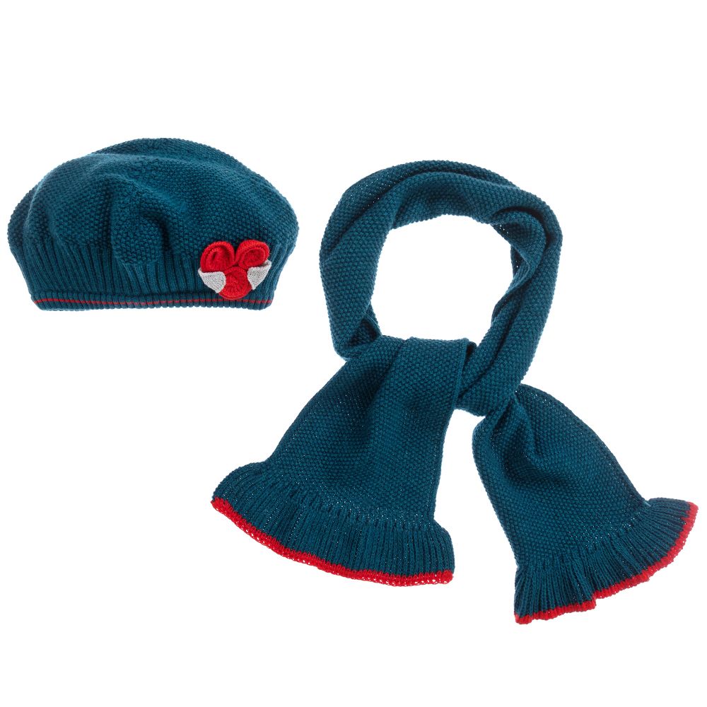 Tutto Piccolo Babies' Girls Blue Hat & Scarf Set