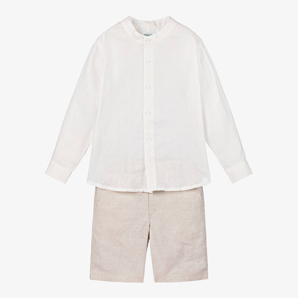 Tutto Piccolo - Boys Beige Cotton & Linen Shorts Set | Childrensalon