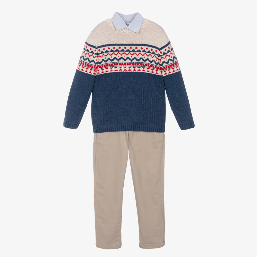 Tutto Piccolo - Boys Blue & Beige Trouser Set | Childrensalon