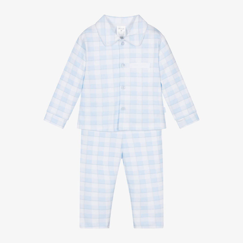 Tutto Piccolo - Boys Blue Check Cotton Pyjamas | Childrensalon