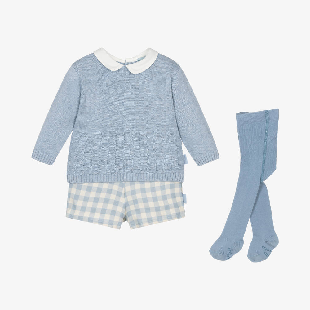 Tutto Piccolo - Boys Blue Cotton Check Shorts Set | Childrensalon