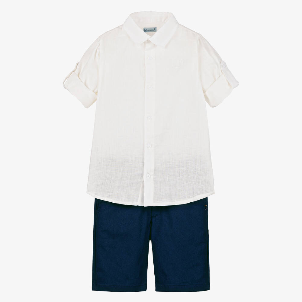 Tutto Piccolo - Boys Blue Cotton & Linen Shorts Set | Childrensalon