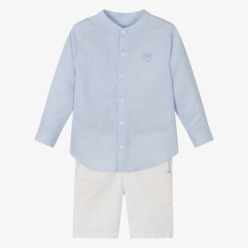 Tutto Piccolo - Boys Blue & Ivory Cotton Shorts Set | Childrensalon