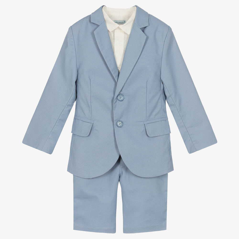 Tutto Piccolo - بدلة مزيج قطن مقلم لون أزرق وعاجي للأولاد | Childrensalon