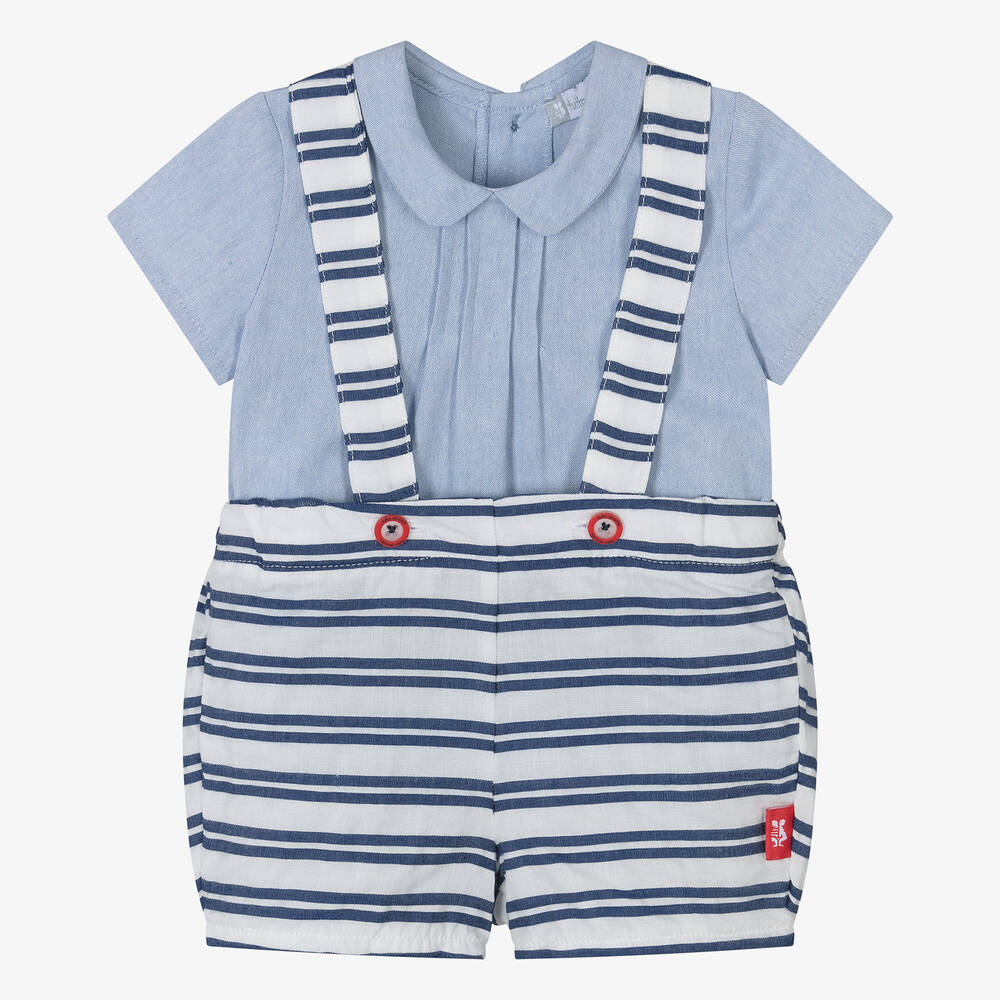 Tutto Piccolo - Boys Blue Striped Cotton Shorts Set | Childrensalon
