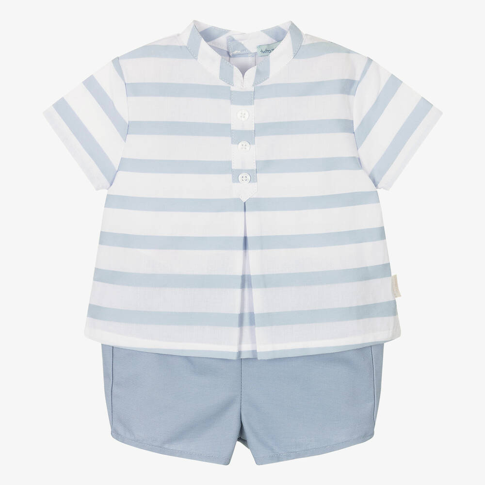 Shop Tutto Piccolo Boys Blue Striped Shorts Set