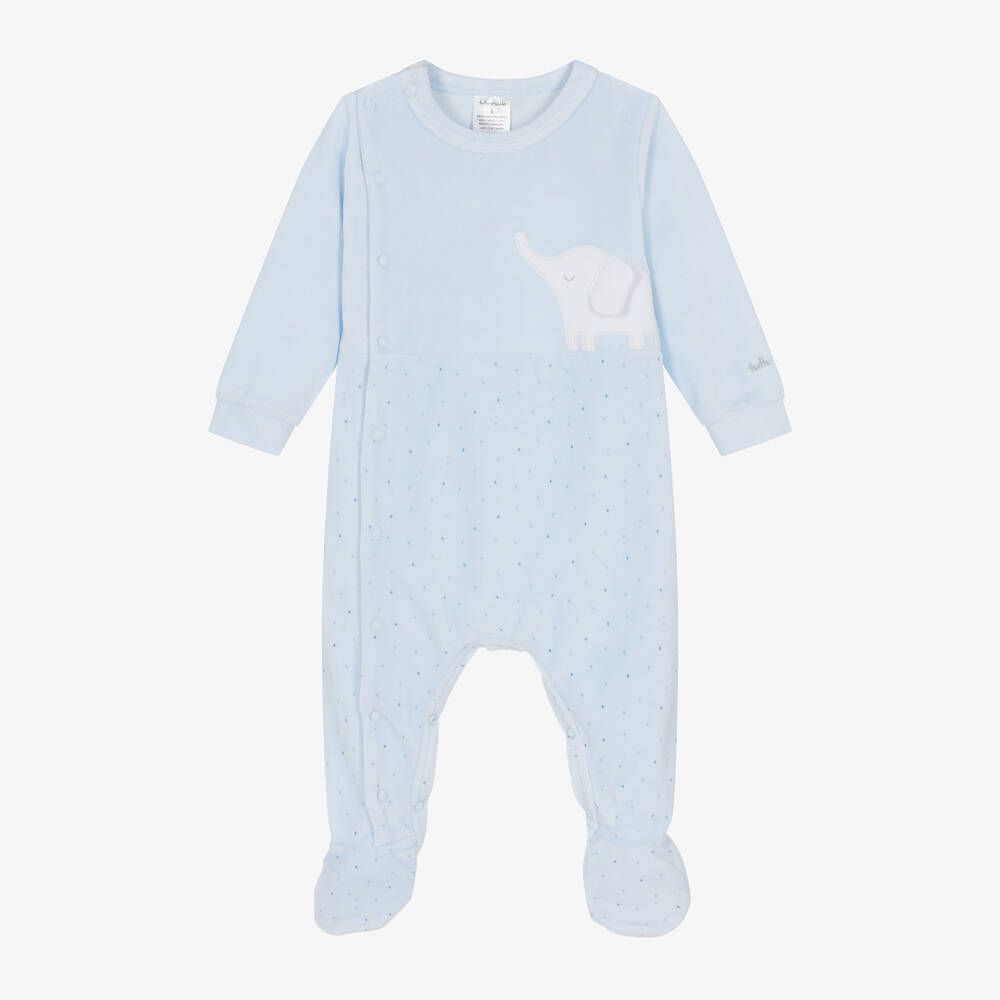 Tutto Piccolo - Boys Blue Velour Elephant Babygrow | Childrensalon