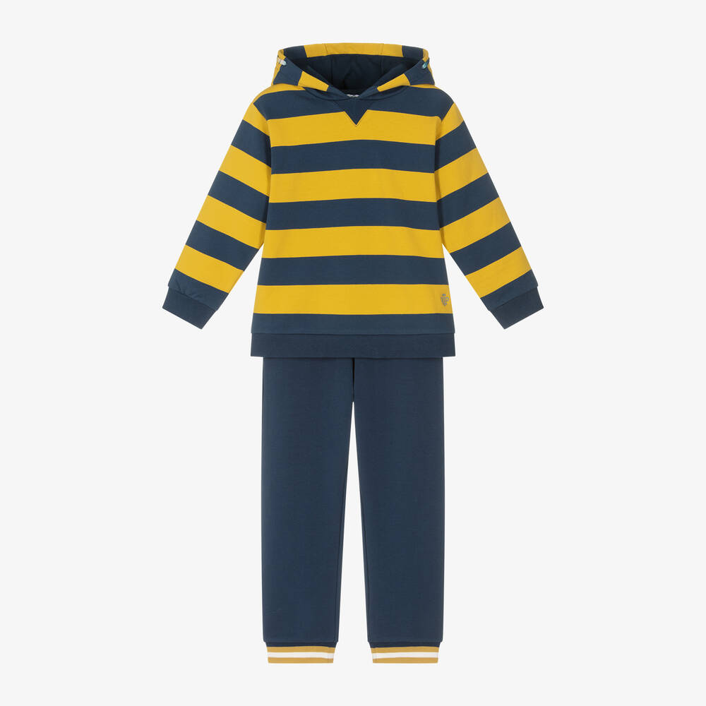 Tutto Piccolo - Boys Blue & Yellow Stripe Cotton Tracksuit | Childrensalon