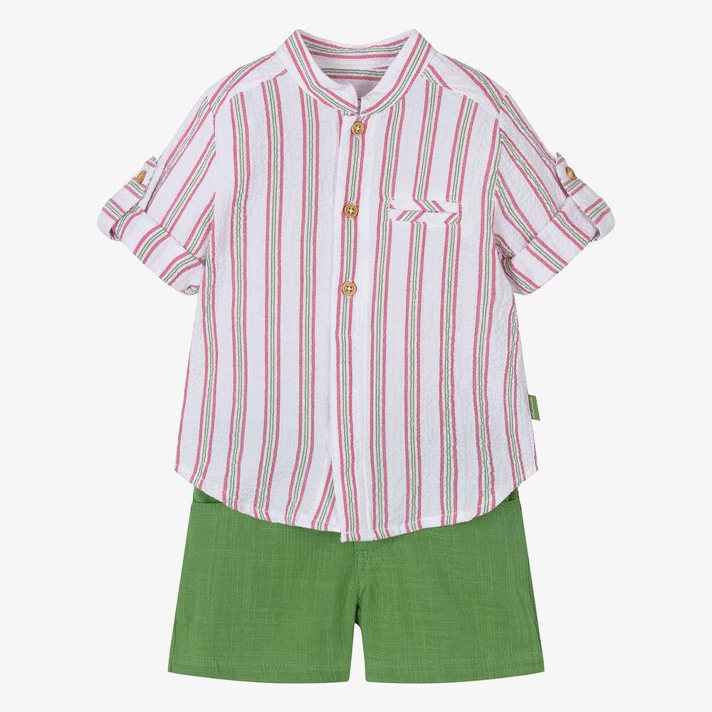 Tutto Piccolo - Boys Green Cotton Shorts Set | Childrensalon