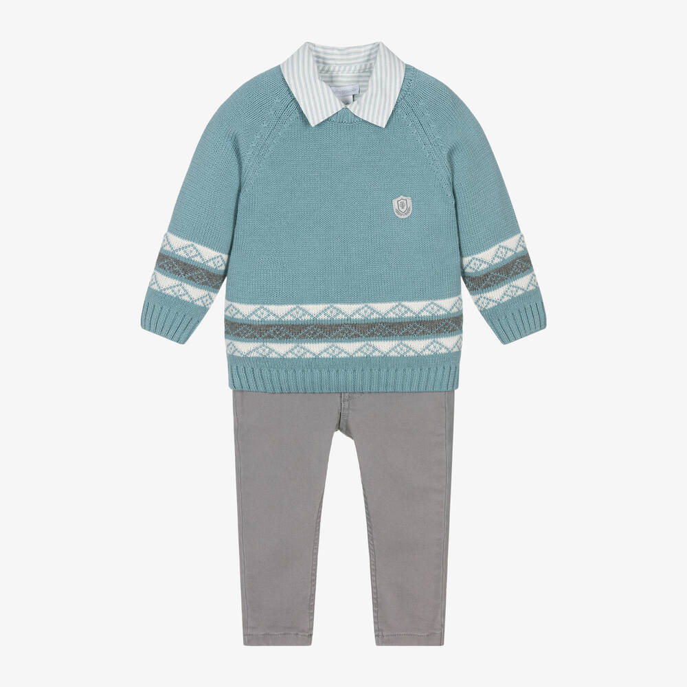 Tutto Piccolo - Boys Green & Grey Cotton Trouser Set | Childrensalon