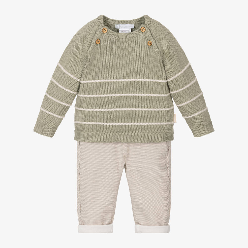 Tutto Piccolo - Boys Green Jumper & Beige Trouser Set | Childrensalon